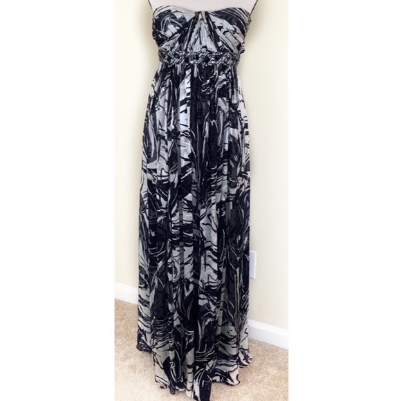 BCBG strapless babydoll prom/cocktail/formal black and white maxi dress - Picture 2 of 9